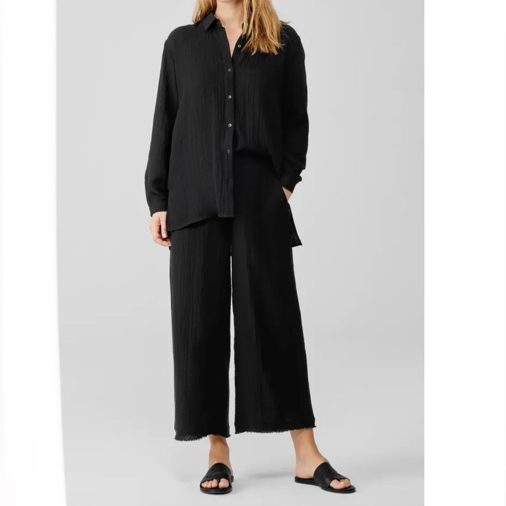 Eileen Fisher Organic Cotton Gauze Pants Black Small